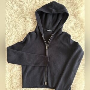 Brandy Melville Navy Ribbed Zip-Up Hoodie – Small